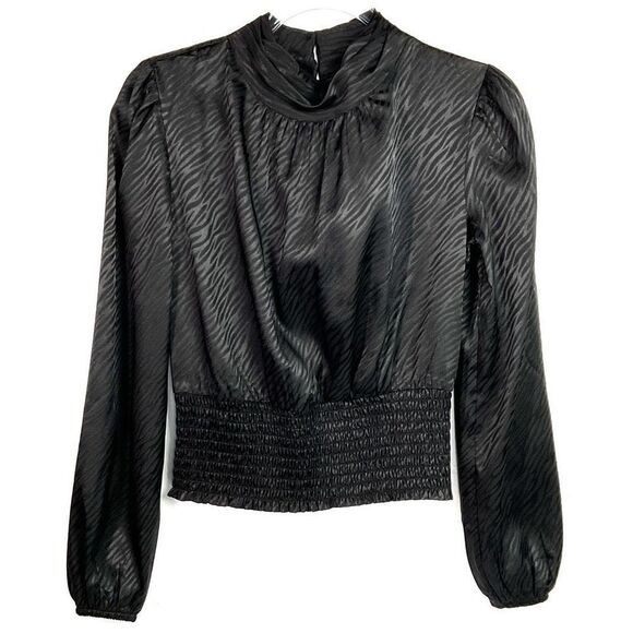 Self Esteem Black Zebra Stripe Shirred Long Sleeve Top XS New - Picture 1 of 6